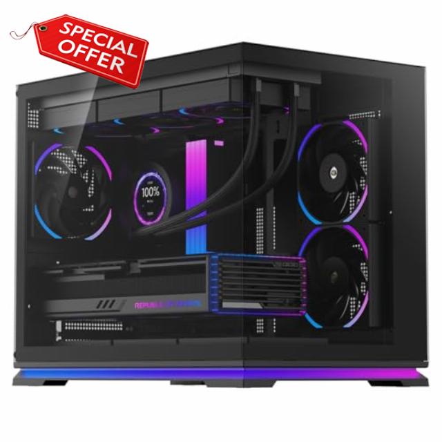 Aurora Black mATX Dual-Chamber Gaming Case – Dual Tempered Glass