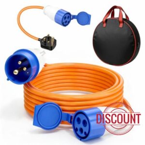 10m Caravan Hook Up Cable 240V 16A Camping Extension Lead with 3 Pin Fly Lead Converter and Carrying Bag