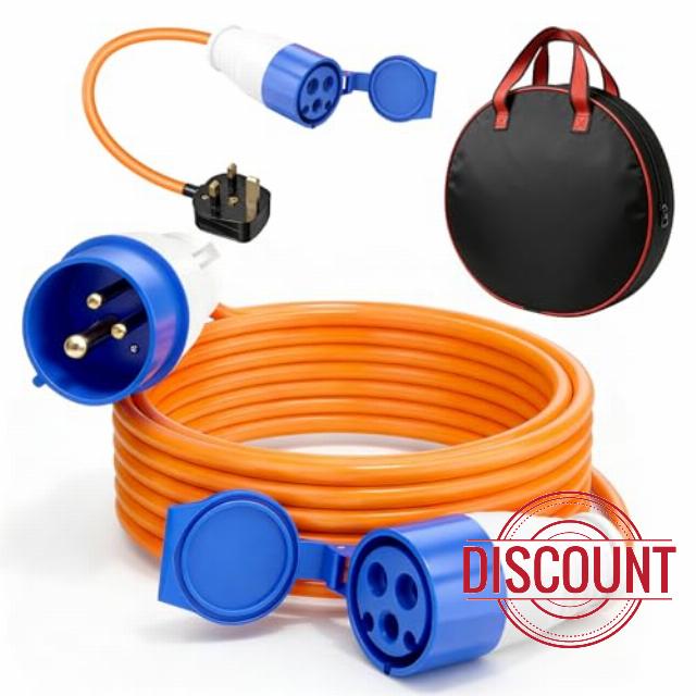 10m Caravan Hook Up Cable 240V 16A Camping Extension Lead with 3 Pin Fly Lead Converter and Carrying Bag