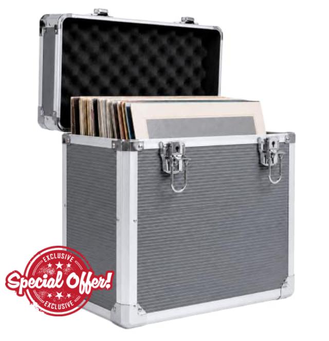 MAGNA RETAIL Vinyl LP Storage Box | 12" Record Case | Heavy Duty Lockable Aluminium Box | Vinyl Record Storage | Large Capacity Holds Upto 50 | DJ Metal Case (Grey)