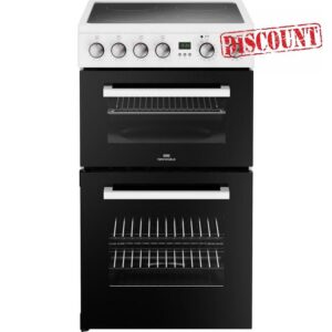 Newworld 444412057 50cm Wide Double Oven Electric Cooker with Ceramic Hob - White - A Rated           [Energy Class A]