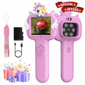 Outdoor Portable Kids Microscope: 100g Lightweight Pocket Design with One-Hand Grip for Travel – 3.5H Rechargeable Battery & 6 LEDs for Anytime Exploration – 1s Quick Auto Focus
