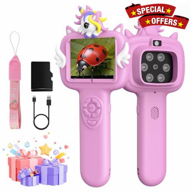 Outdoor Portable Kids Microscope: 100g Lightweight Pocket Design with One-Hand Grip for Travel – 3.5H Rechargeable Battery & 6 LEDs for Anytime Exploration – 1s Quick Auto Focus