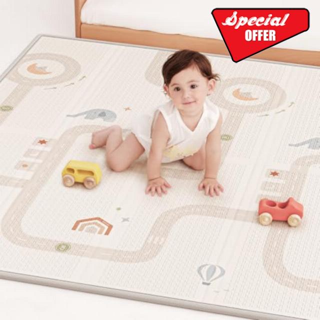 BG-BABYGO Baby Play Mats for Floor Play - 120x120x1CM Waterproof and Soft Padded Play Matt for Toddlers - Reversible Foldable Tummy Time - Design for Crawling