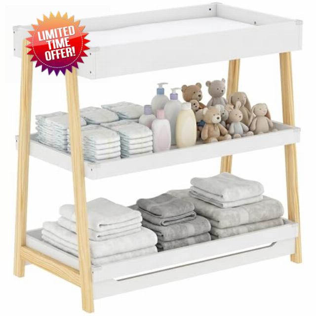 AIYAPLAY Baby Changing Table with 2 Storage Shelves