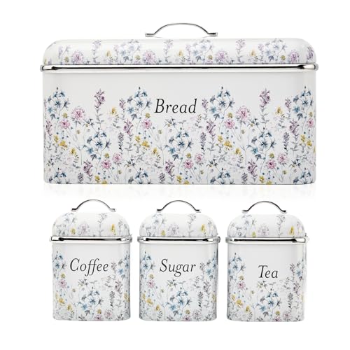 Stainless Steel and Set of 3 Canisters With Hand Applied Wild Meadow Print VQBB66CLAWMUK / VQBB25LAWMUK