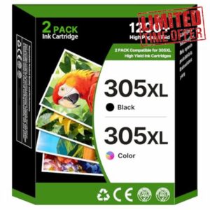 305XL Ink Cartridges Remanufactured for HP 305 305XL Ink Cartridges Black and Colour 305XL Compatible with HP Envy 6000 6020e 6032e DeskJet 2800e 2810e 2820e 1210 1212 1215 1255 2300 Printer (2 Pack)
