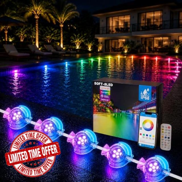 49ft 8-in-1 Swimming Pool Lights Underwater with APP & Remote Control