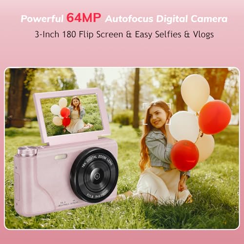Compact Rechargeable Vlogging Camera Gifts for Kids Beginners Teens Students Pink (NO SD CARD)