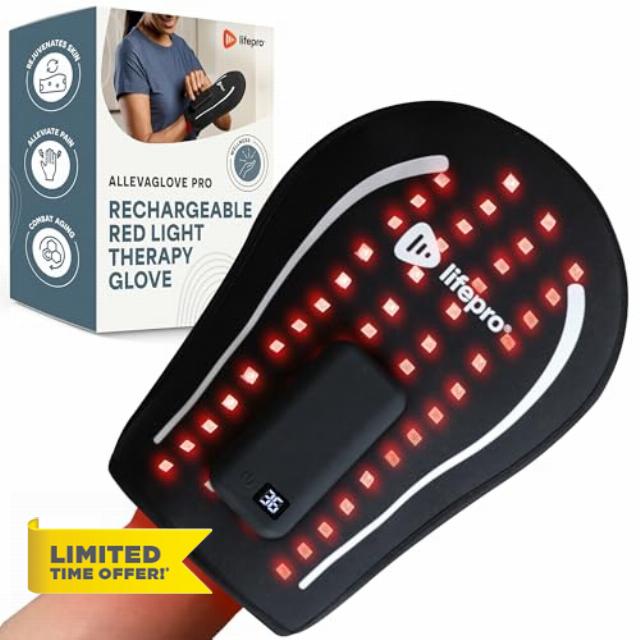 LifePro Rechargeable LED Near Infrared Light Therapy Glove - Red Light Therapy for Hand Stiffness at Home