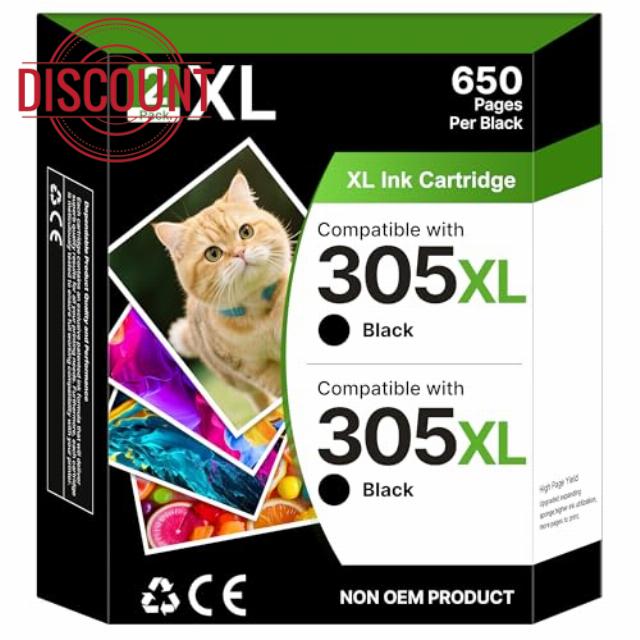 305XL Ink Cartridges Replacement for HP 305 Black Ink Cartridge 305 XL for HP DeskJet 2810e 2820e 2800e 2710e 2720e 4220e Plus 4100 4120e Envy 6000 6020e Pro 6400 Packing May Vary(2 Pack)