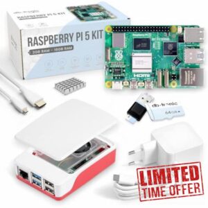 Raspberry Pi 5 1GB Starter Kit | 128GB Edition | Official 27W Power Supply | Official Case with Fan | 4K Micro HDMI Cable 1m | Aluminum Heatsink