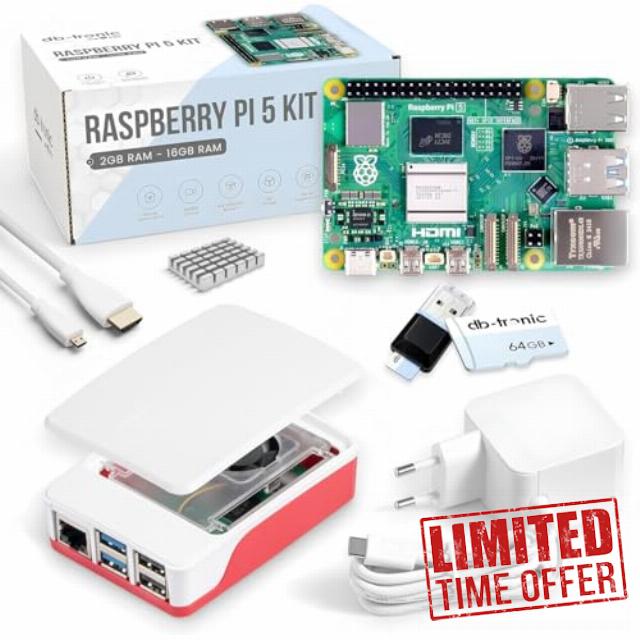 Raspberry Pi 5 1GB Starter Kit | 128GB Edition | Official 27W Power Supply | Official Case with Fan | 4K Micro HDMI Cable 1m | Aluminum Heatsink