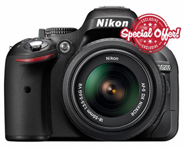 Nikon D5200 Digital SLR Camera with 18-55mm VR Lens Kit - Black (24.1MP) 3 inch LCD (Renewed)