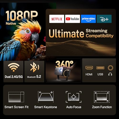 Auto Focus & Keystone 360° Rotatable Home Theater X6Pro Black
