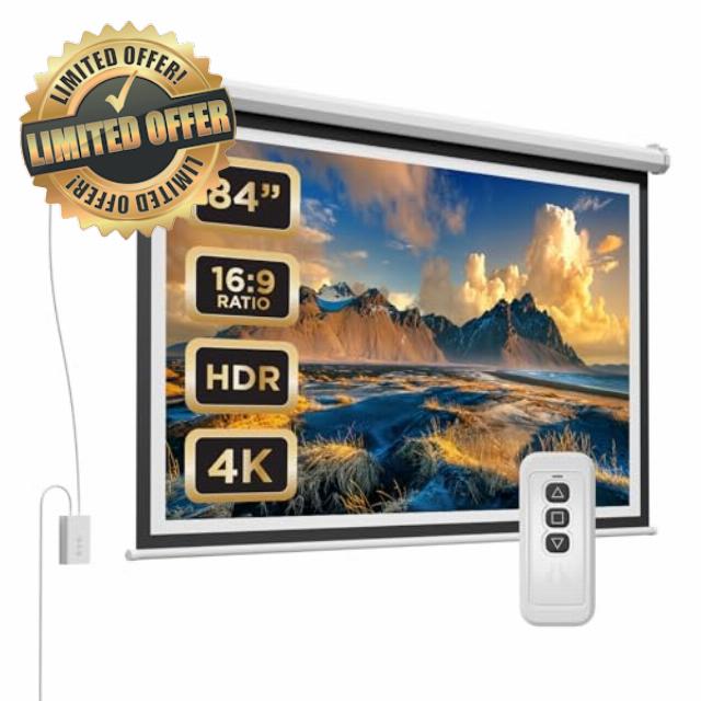 84 Inch Electric Motorised Projector Screen with Remote Control