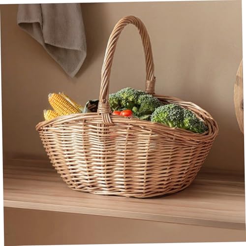 Portable Large Capacity Woven Wicker Picnic Baskets for Fruit Vegetable Flowers Organizing