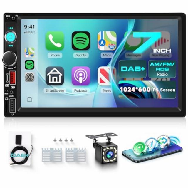 DAB Double Din Car Stereo with Apple Carplay Wireless Android Auto AM/FM/RDS
