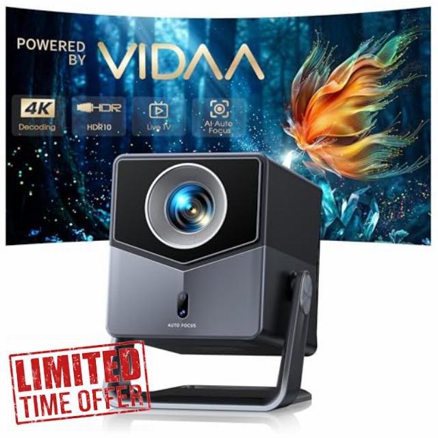 Projector 4K with VIDAA OS【Netflix Included & Live Channels】36W 3D Dolby Audio