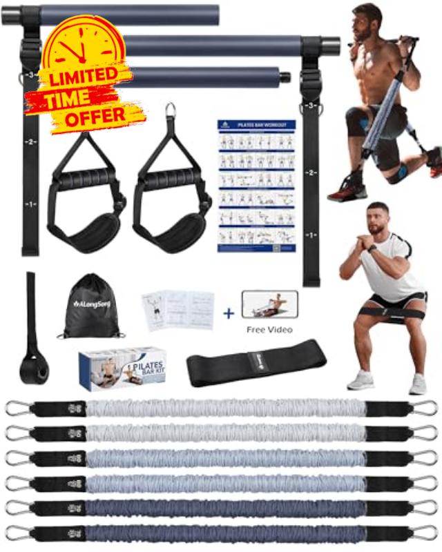 ALongSong Resistance Band Set Men with Handle At home Pilates Bar Workout Equipment