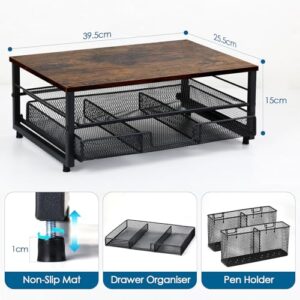 2-Tier Wooden Desk Organiser and Accessories with Drawer & 2 Pen Holders