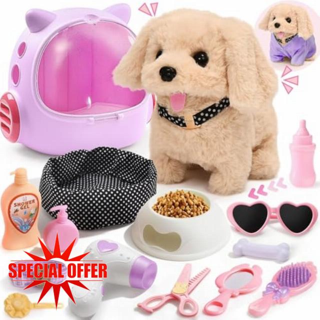 G.C Walking Dog Toys for Kids with Backpack & Clothes & Leash