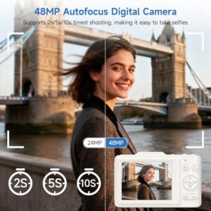 1080P FHD 4K 48MP Autofocus Compact Digital Camera with 2.8" LCD Screen