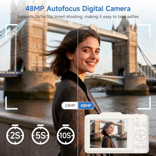 1080P FHD 4K 48MP Autofocus Compact Digital Camera with 2.8" LCD Screen