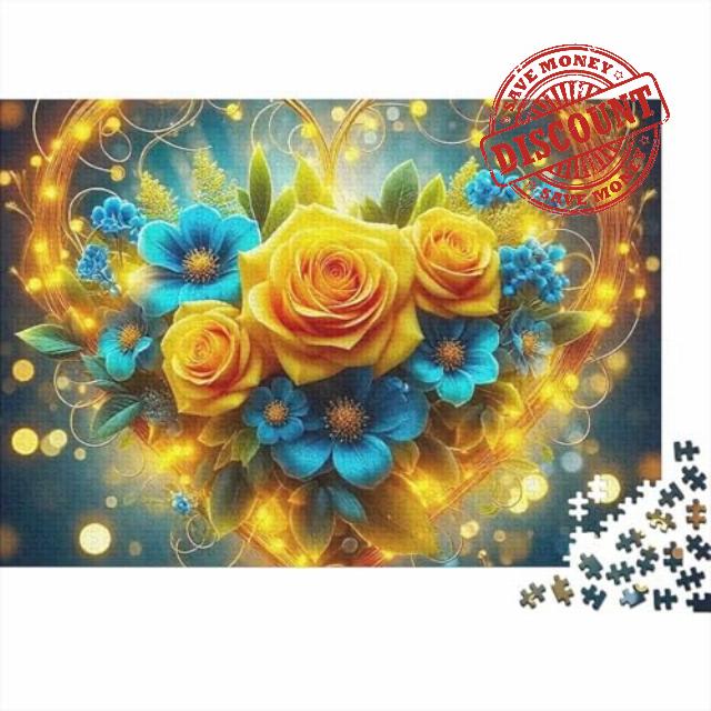 Yellow Rose Bouquet 1000 Piece Jigsaw Puzzle Paper Puzzle for Adults Glowing Floral Scene Mindfulness Gift Home Décor 70x50cm/1000pcs