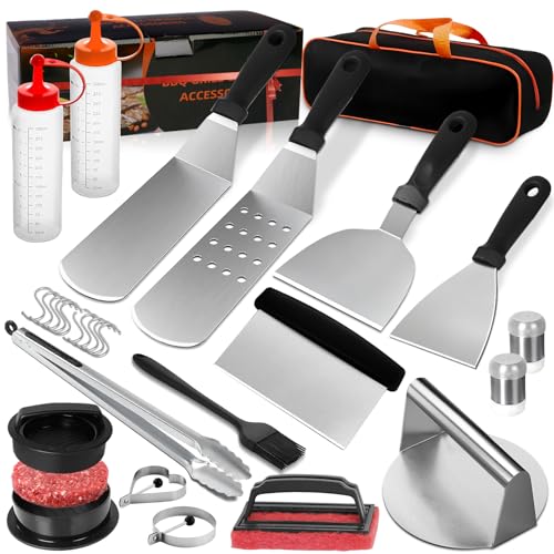 Professional Stainless Steel Barbecue Utensils Set with Burger Press