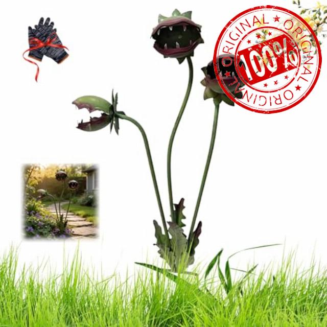 Whimsical Metal Carnivorous Plant Garden Stake
