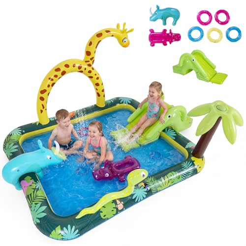 Jungle Animal Spray Paddling Pool with Slide & Sprinkle