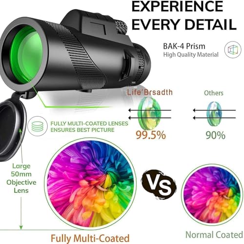 Compact Waterproof Monocular for Bird Watching Hiking Camping with Hand Strap