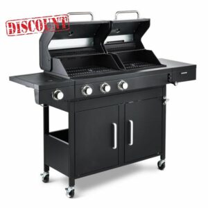 Fire Mountain Cascade Dual Fuel Gas and Charcoal BBQ Black with Cast Iron Grill Hybrid Outdoor Barbecue for Garden Patio