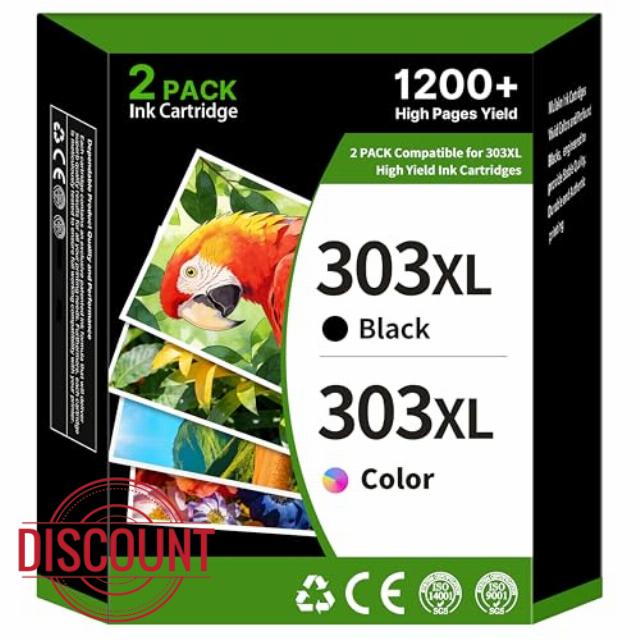 303XL Ink Cartridges High Yield Remanufactured for HP 303 303XL Ink Cartridges Black and Colour 303XL for HP Envy Inspire 7220e 7221e 7920 7920e Envy Photo 6220 6230 6234 7120 TANGO X(2 Pack)