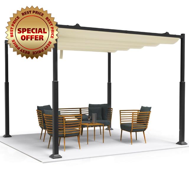 VOUNOT® 3x3m Garden Pergola with Retractable Roof