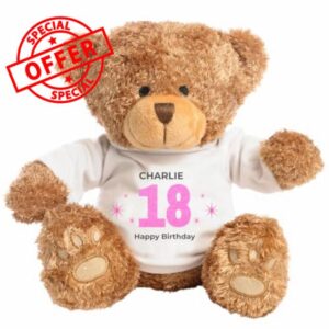 Personalised 18th Birthday Classic Teddy Bear Gift for Her Him | Custom Name Keepsake Plush Bear | 18th Birthday Present (Pink)