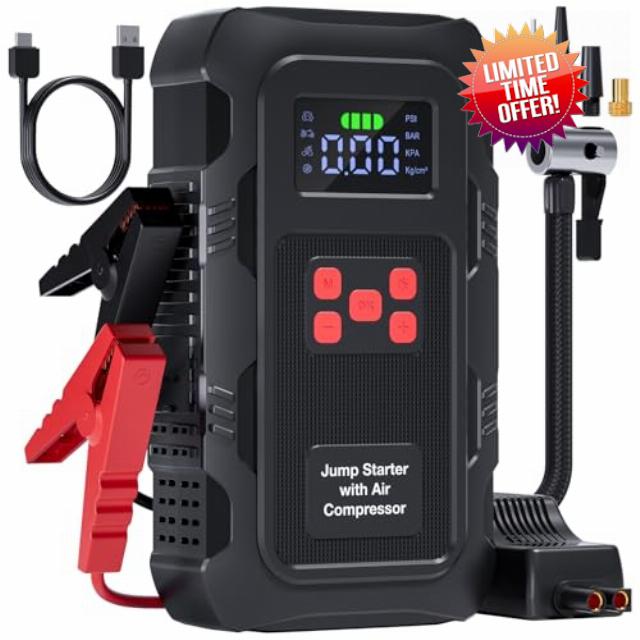 Povasee Jump Starter Power Pack with Air Compressor 150PSI