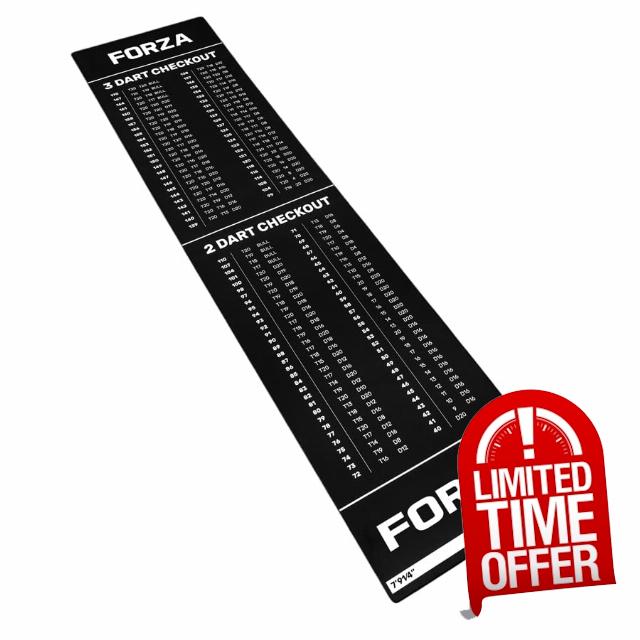 FORZA Darts Checkout Mat | Official Throw-Line & 2-/3-Dart Checkout Chart – Premium Polyester Surface with Non-Slip Rubber Base – Full-Length Floor Mat 240 × 60 cm for Home