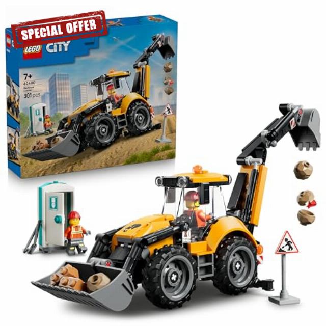 LEGO City Yellow Backhoe Loader - Construction Vehicle Toy - Tractor w/ 2 Minifigures