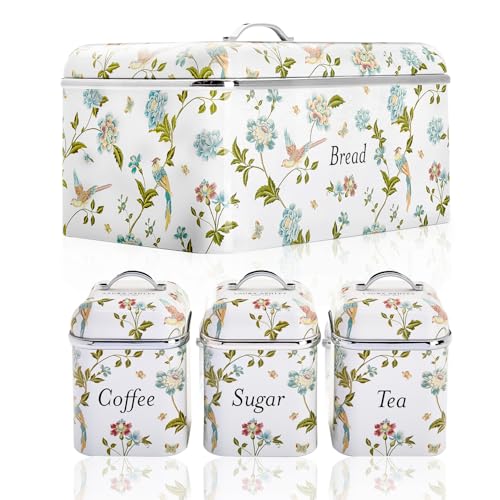 Stainless Steel and Set of 3 Canisters With Hand Applied Elveden White Print VQBB66CLAWUK / VQBB25LAEWUK