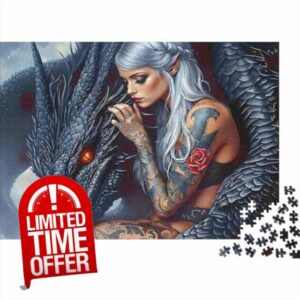 Mystical Silver Haired Woman with Black Dragon 1000 Piece Jigsaw Puzzle Paper for Adults Fantasy Art Relaxing Gift Home Decor 70x50cm/1000pcs