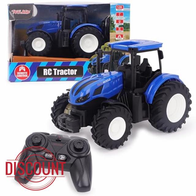 Toyland® 1:24 Scale Blue Remote Control Tractor Toy with Lights & USB Charging - Rechargable Battery Included - Indoor and Outdoor Farm Play Vehicle