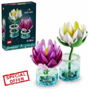 LEGO Botanicals Water Lilies - Faux Flowers Set w/ 2 Artificial Potted Plants in Transparent Vases - DIY Kids' Beroom Decor - Gift for 9+ Year Old Girls & Adult Flower Lovers - 11511
