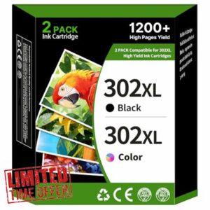 302XL Ink Cartridges Combo Pack Compatible for HP 302 302XL Ink Cartridges Black and Colour Compatible for Envy 4520 4527 4523 4524 Officejet 3835 5230 4650 Deskjet 3630 2130 3636 (2 Pack)