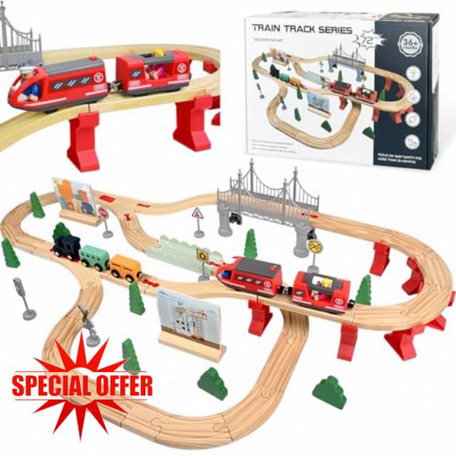 72pcs Wooden Train Set