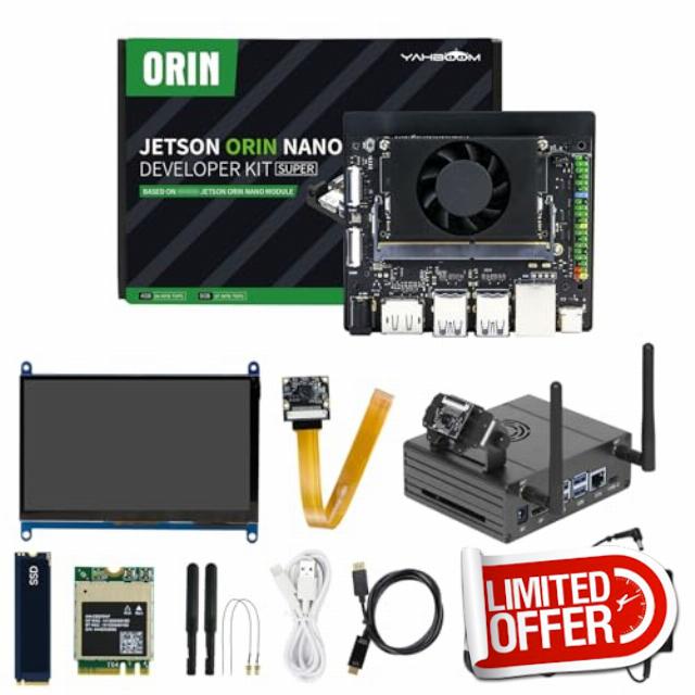 Yahboom Jetson Orin Nano SUPER 8GB Development Kit 67 Tops AI Large Model + IMX219 CSI Camera+Jetson Case +Development Board Ubuntu 22.04 ROS2 Data (Orin Nano 8GB Superior Kit)