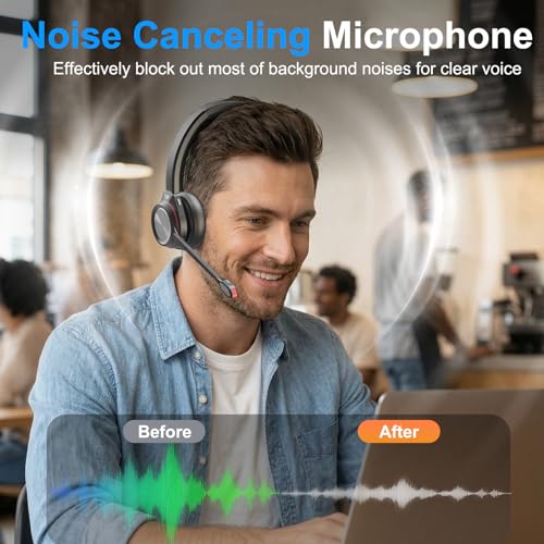 Mono Wireless Office Headset Bluetooth 5.2 with USB Dongle