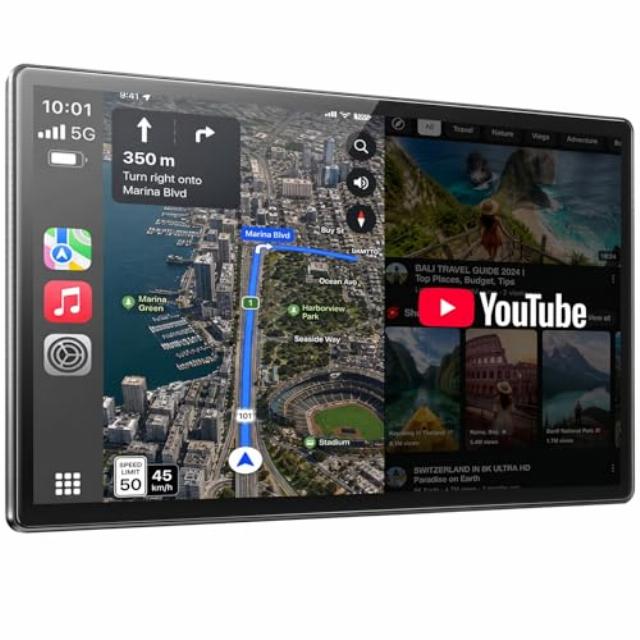 LAMTTO 11 Inch Wireless Carplay Screen for Car with YouTube & TikTok Video Apps