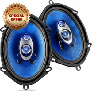 Pyle 5" x 7" Car Sound Speaker (Pair) - Upgraded Blue Poly Injection Cone 3-Way 300 Watts w/Non-fatiguing Butyl Rubber Surround 4 Ohm & 1" ASV Voice Coil